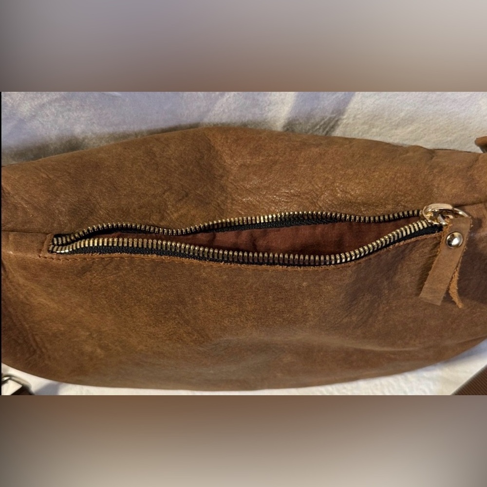 Brown Suede and Fabric Crossbody Fanny Pack Bag - Picture 3 of 5